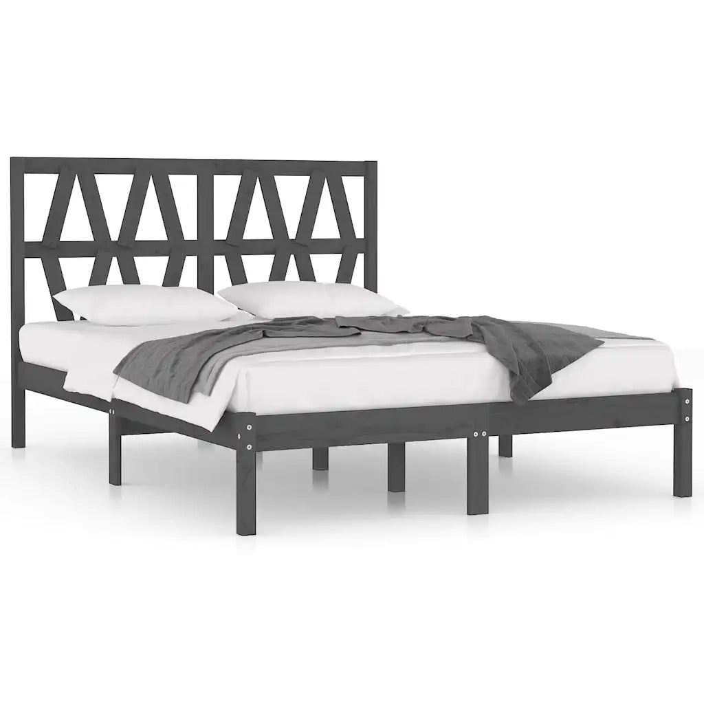 Letto matrimoniale | Letto per adulti | Giroletto Grigio in Legno Massello di Pino 200x200 cm