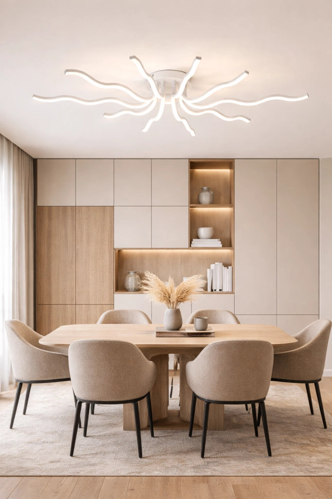 Plafoniera LED Moderna 56W Bianco CCT Switch Luce calda 3000K, Naturale 4000K, Fredda 6500K 4480LM Design Ondulato Soffitto Alluminio Acrilico