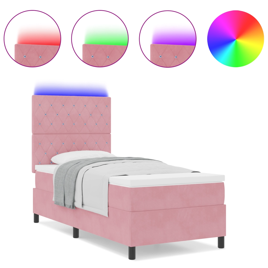 Letto con contenitore e materasso & LED Rosa 90x200 cm Velluto