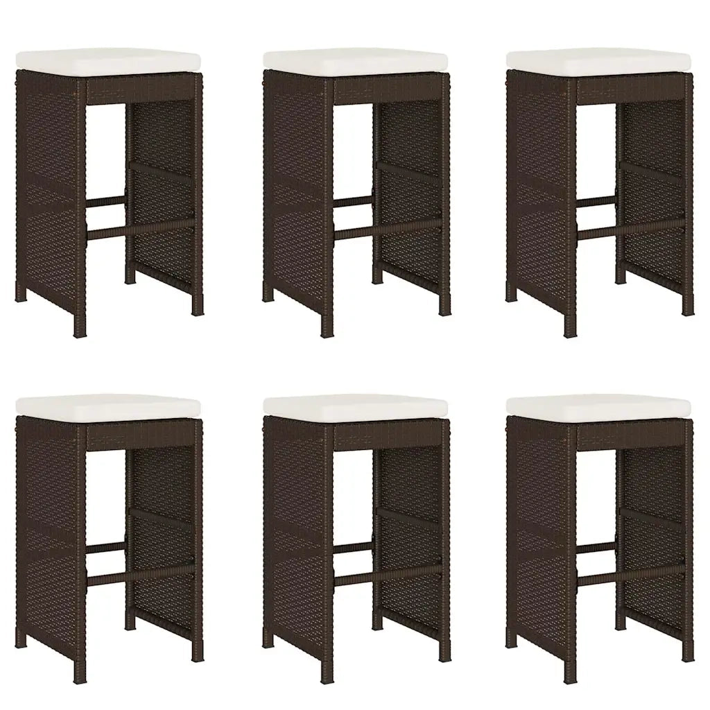 Sgabelli Bar da Giardino con Cuscini 6 pz Marroni in Polyrattan 368691