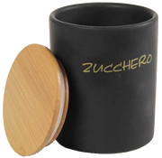 Barattolo in ceramica con tappo di legno COLORI: NERO, Colore e Fantasia: ZUCCHERO