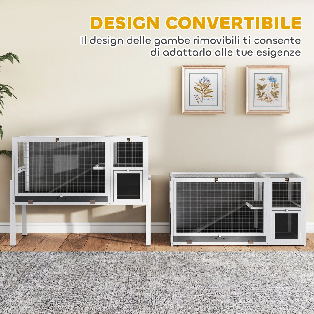 Gabbia per Conigli e Criceti da Interno 120x53x93 cm Rialzata con Vassoio Estraibile e Tetto Apribile in Legno Grigio