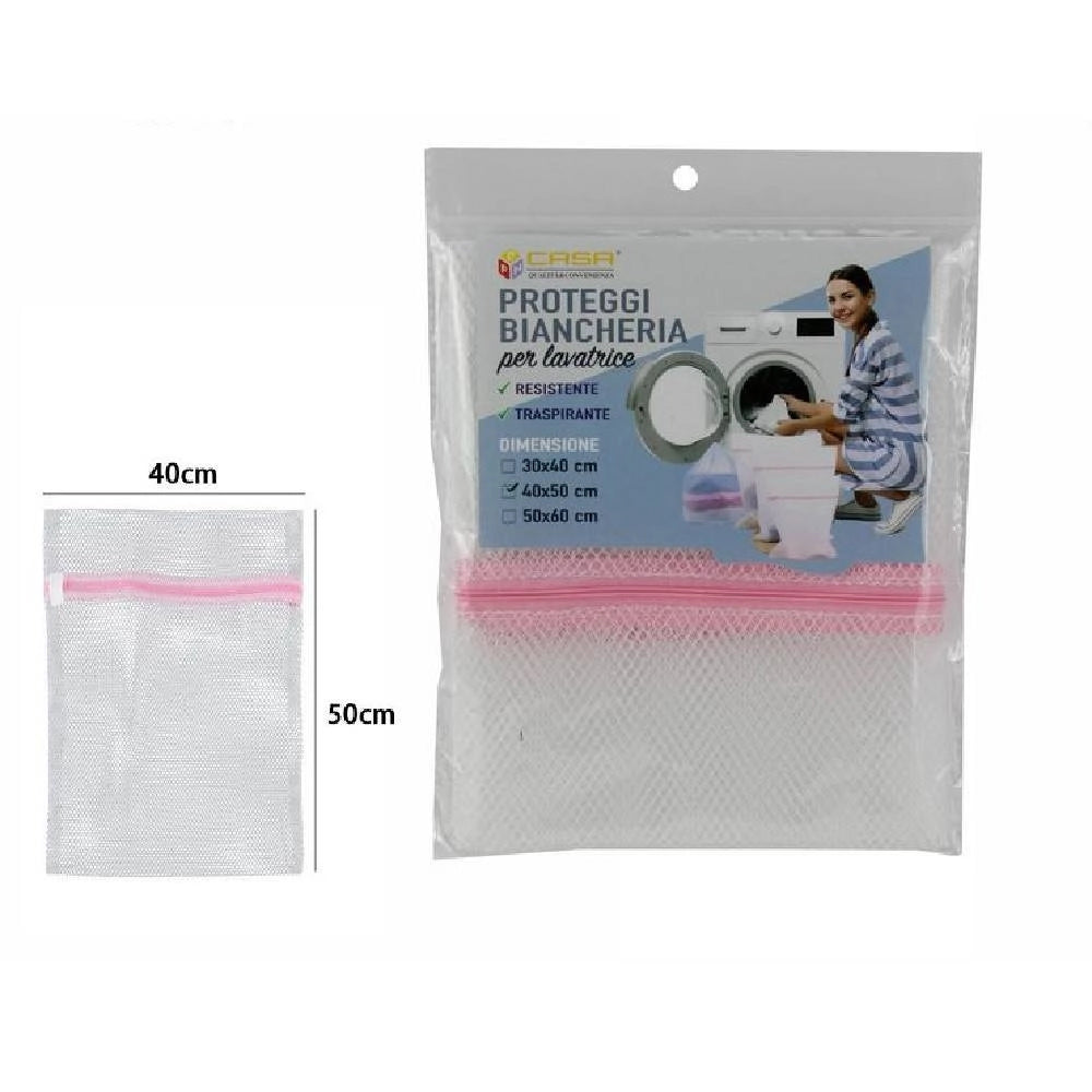 Trade Shop - Sacco Rete Sacchetto Per Lavatrice Salvabiancheria Bucato Con Zip 40x50cm 69621 -