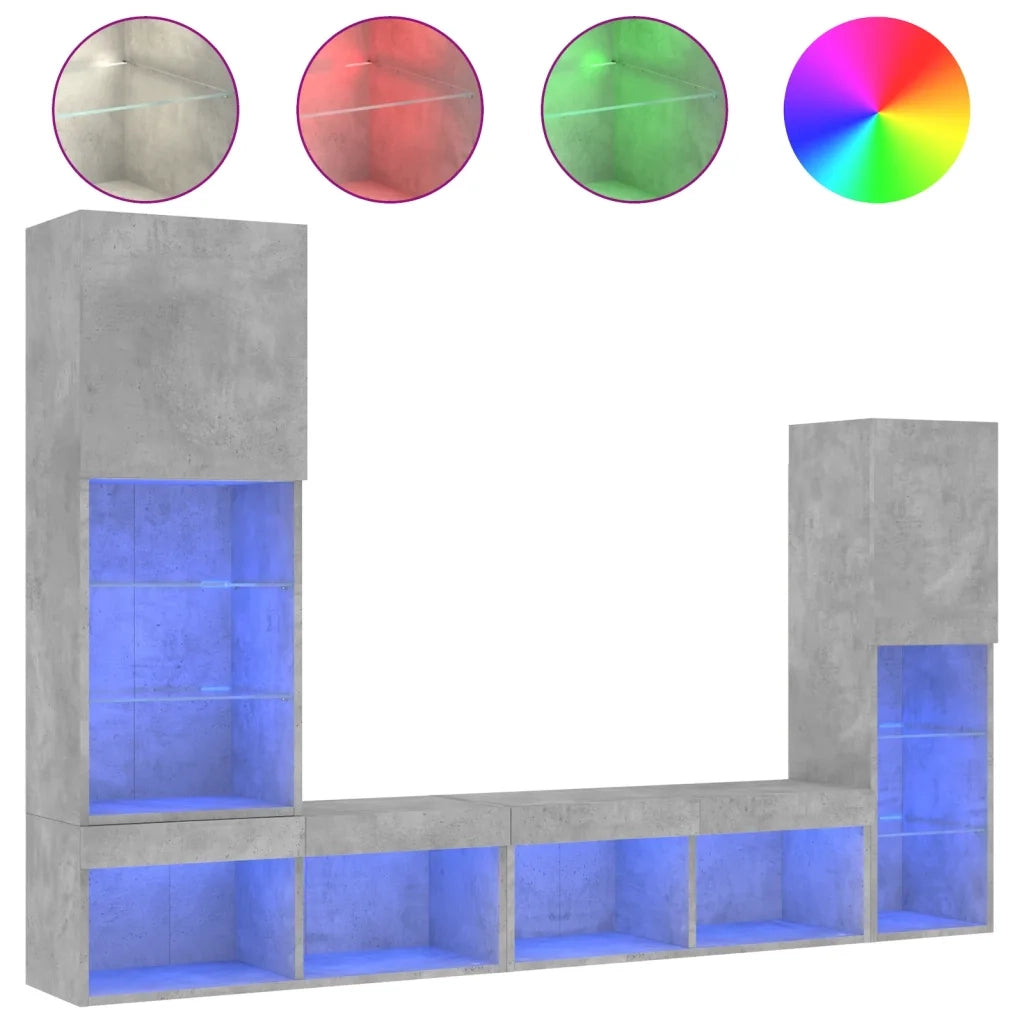 Mobili TV a Muro con LED 4pz Grigio Cemento Legno Multistrato 3216657