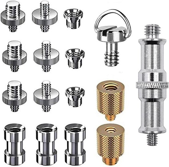 Kit di attacco a vite per camera 16 pezzi per stativo, microfono e convertitore adattatore 1/4" a 3/8