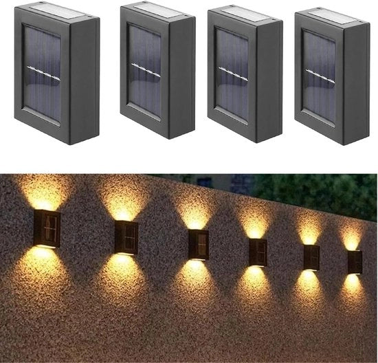 Illuminazione Solare per Giardino - Lampada da Parete Solare per Esterno - Illuminazione Superiore e Inferiore - Luce Bianca Calda - 10CM