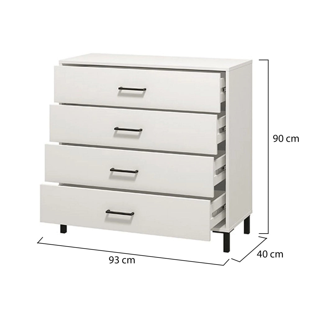 Vidor, Cassettiera 4 Cassetti, 93x40x90h cm Bianco