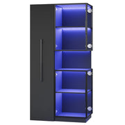 Vetrina con ripiani estraibili e LED per soggiorno in MDF e vetro 70×38×160 cm nera