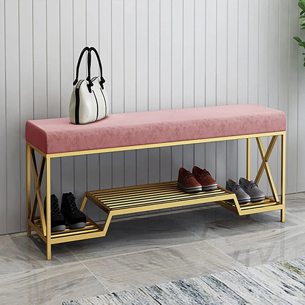 scarpiera Glamour Panca per Scarpe in Velluto Grigio con Organizer per riporre Gli Oggetti - Lussuoso Pouf per Ingresso, Camera da Letto o ai Piedi del Letto - Dimensioni 100 cm