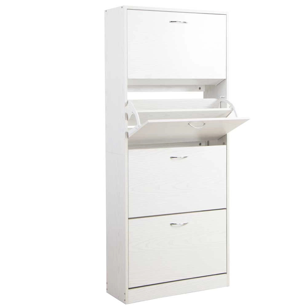 Scarpiera 4Ante Doppia Profondità Salvaspazio Bianco Frassinato 63x24H150cm mdf
