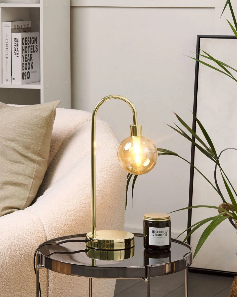 Lampada da tavolo in acciaio e vetro color oro moderna soggiorno camera da letto