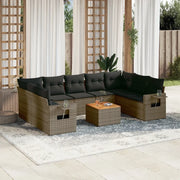 Set Divano da Giardino 10 pz con Cuscini Grigio in Polyrattan 3257040
