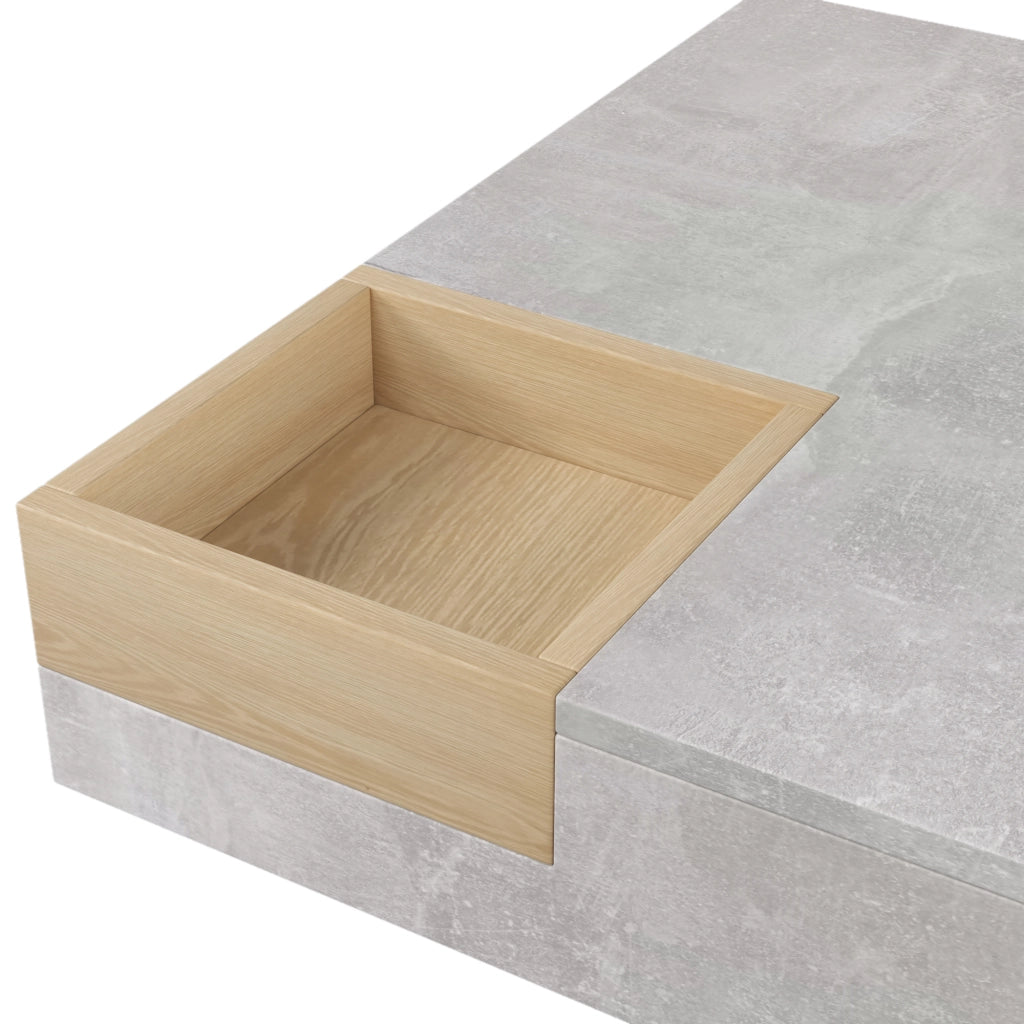 TAVOLINO DA CAFFÈ 72x72x30 cm Grigio cemento e colore legno con contenitore rimovibile