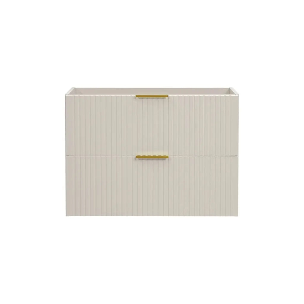 Mobile sottolavabo NOXERA – 80 cm – 2 cassetti – Beige opaco – Finiture di alta gamma sospese