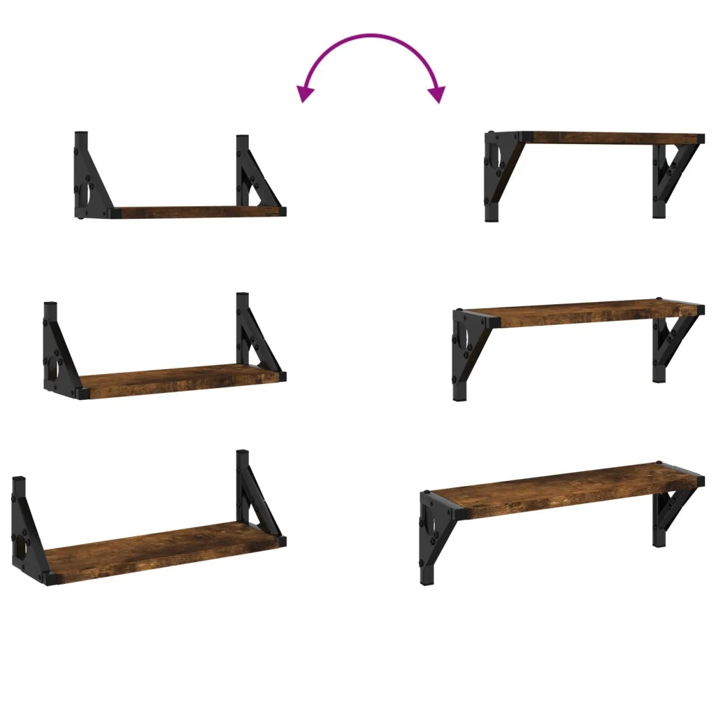 Set Mensole Parete 3pz Rovere Fumo in Legno Multistrato 836320