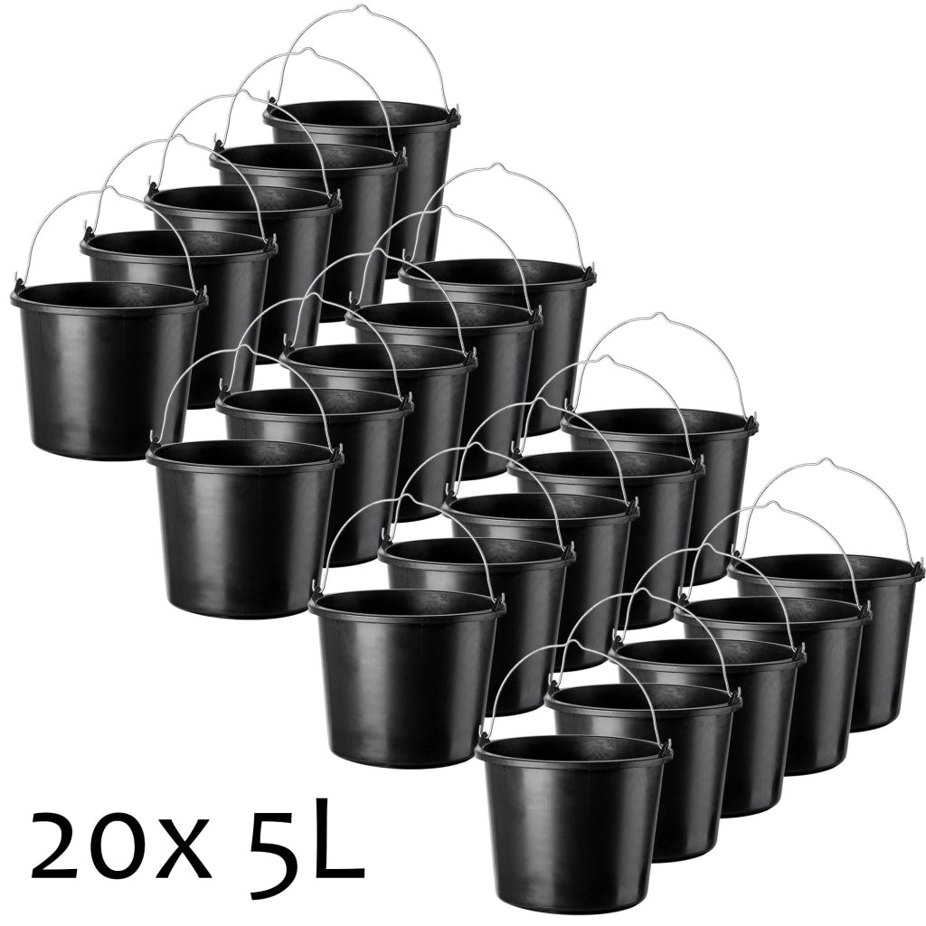 Secchio da costruzione KADAX 5 litri, secchi in plastica resistenti per uso domestico e giardinaggio, confezione da 20 pezzi.