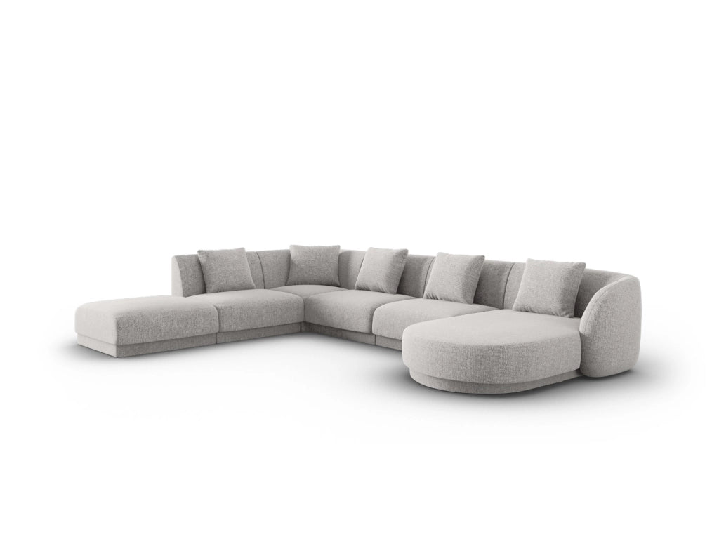 Cosmopolitan Design - Divano panoramico sinistro "Tulum" 6 posti in ciniglia grigio chiaro 