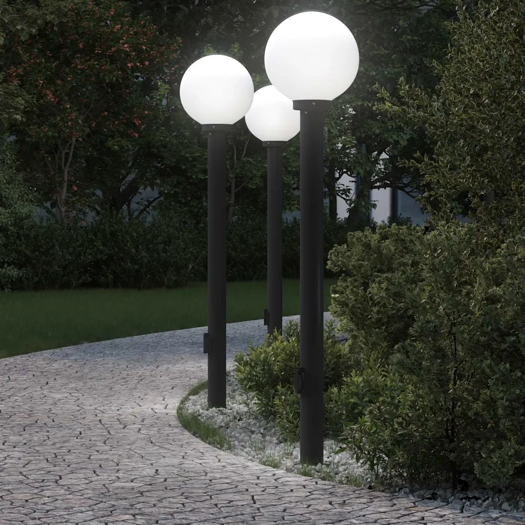 Lampioni a palo con presa elettrica 3 pz 120 cm Nero IP44 4006122