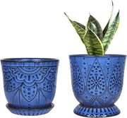 Set di 2 vaschette per piante in ceramica da 15 cm, con foro di drenaggio e ciotola per piante, idonee per interni ed esterni, grandi vasi per piante da appartamento - blu