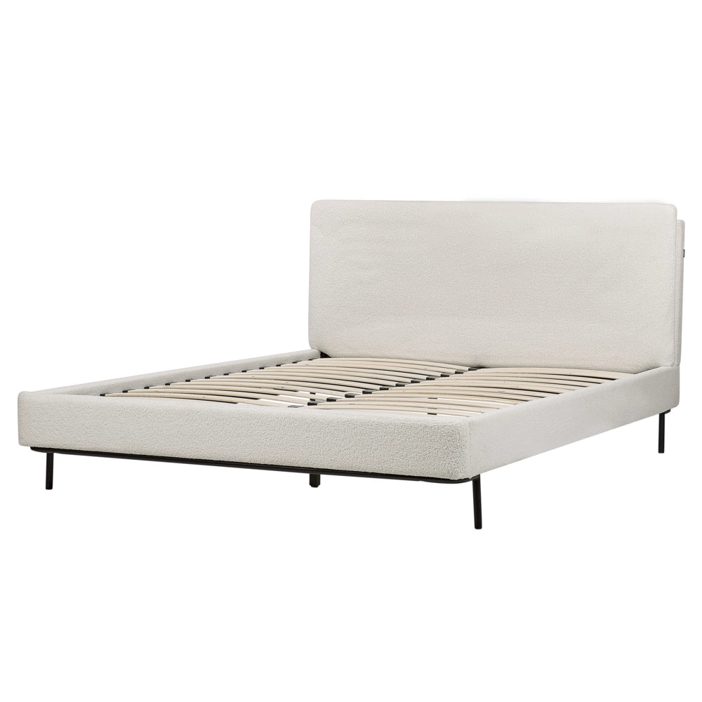 Letto a doghe Bianco Bouclè Imbottito 160 x 200 cm EU Matrimoniale Design Moderno