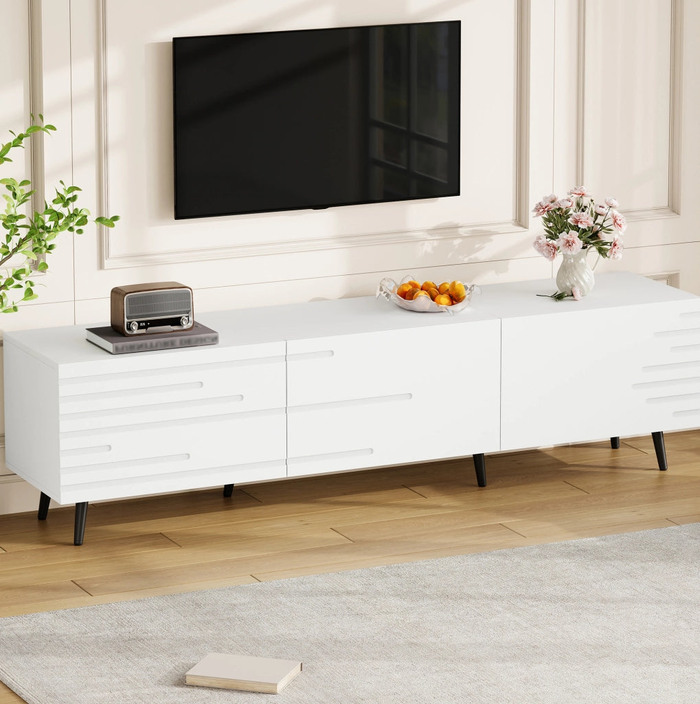Mobile TV 180x40x48 cm con 3 ante a ribalta; grande capacità; MDF; bianco