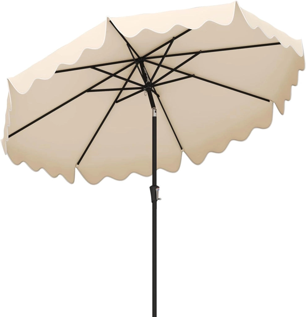Ombrellone da Giardino 270 cm, Inclinabile 30° con 8 Stecche, Palo in Metallo, Parte Superiore Ventilata e Manovella, Anti-UV, per Spiaggia, Balcone e Terrazzo (Grigio, 270 x 235 cm)