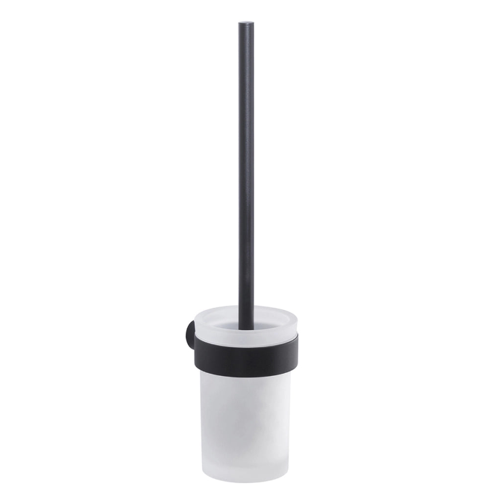 PORTA SCOPINO WC DA PARETE IN OTTONE NERO OPACO E VETRO MODELLO PIRENEI - DIM. CM (LXPXH): 8,4×10,4×37 - NERO OPACO  - GDY