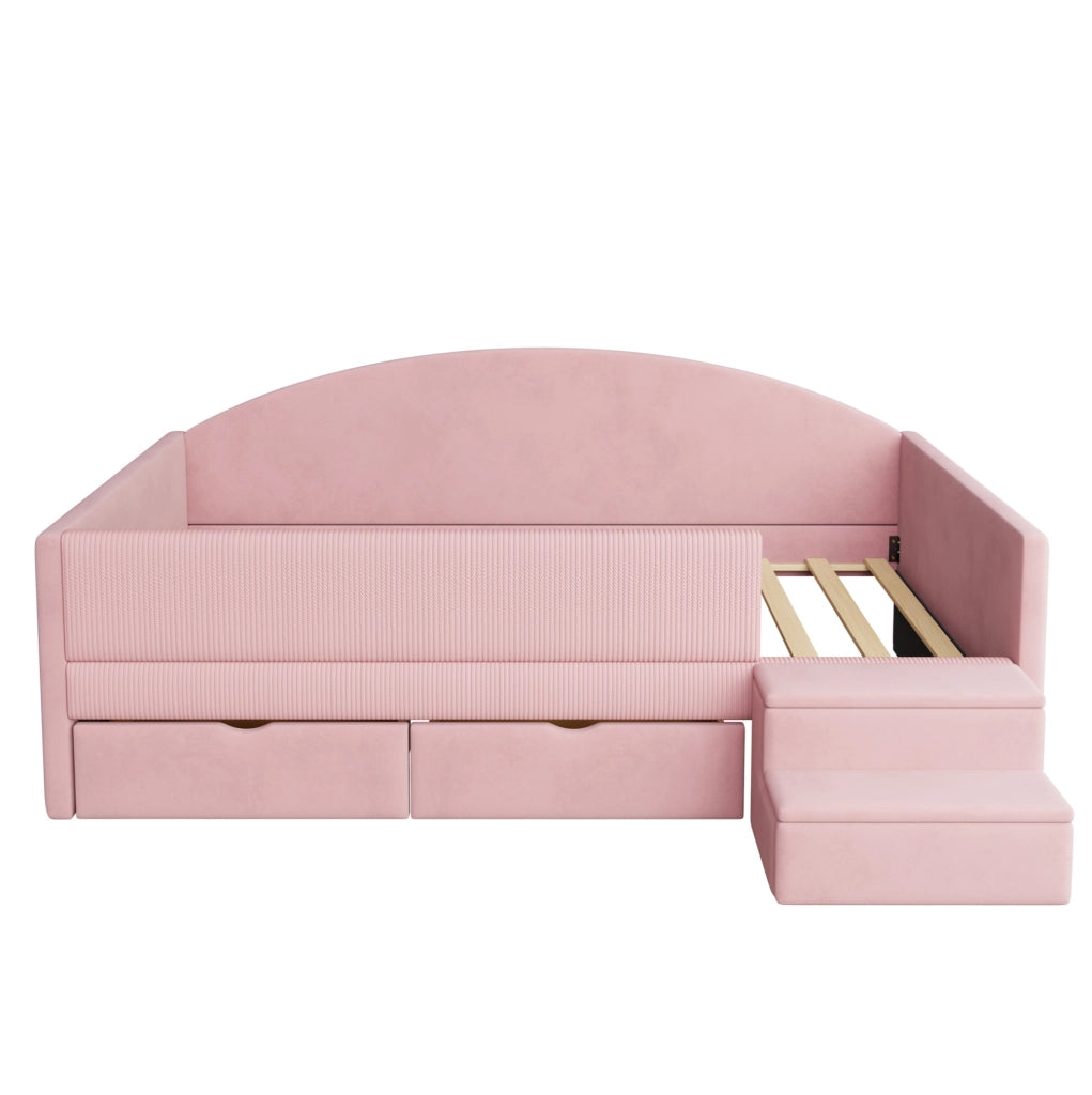 Letto imbottito per bambini 90x190 cm rosa con cassetti