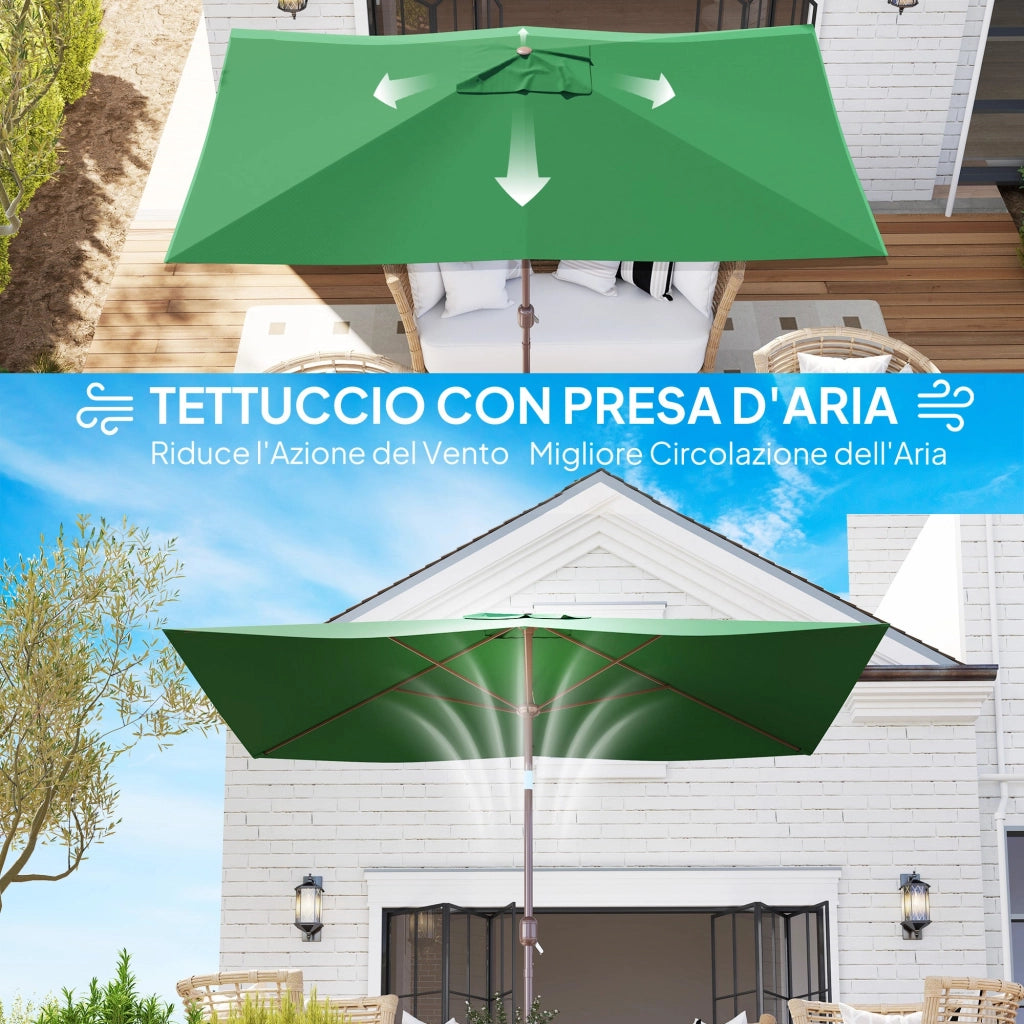 Telo di Ricambio per Ombrellone Rettangolare 3x2 m a 6 Stecche Poliestere Anti UV 50+ Verde