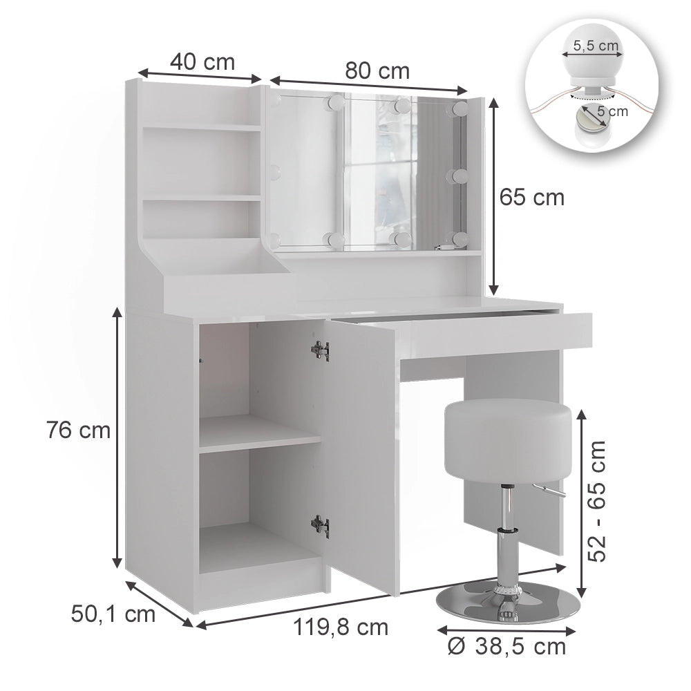 Vicco Tavolo da toeletta Bianco/bianco lucido 119.8 cm 5 parti