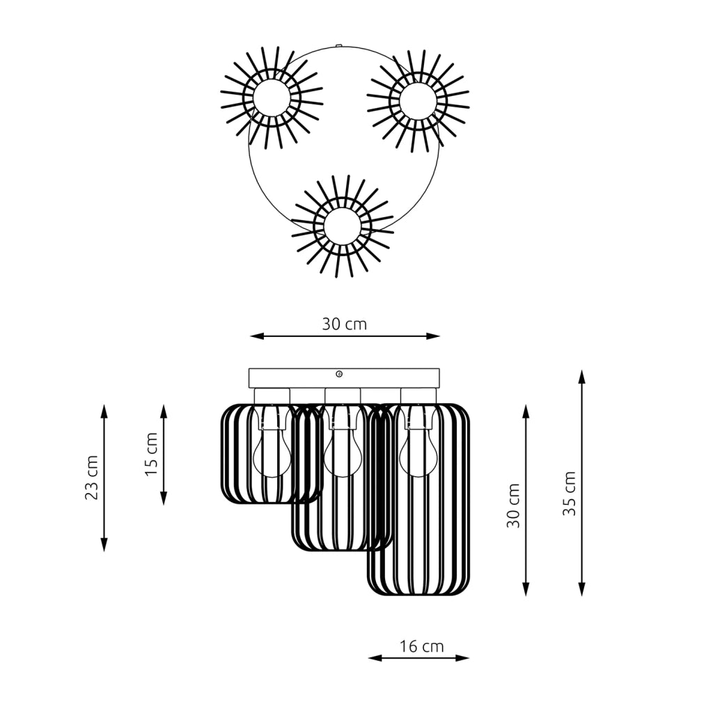 Plafonriera Minimal Industrial Vulcano 3 Luci Tonda Nera