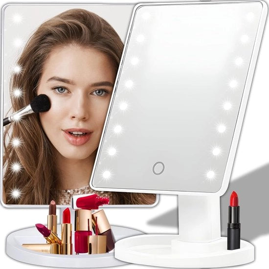 Specchio da trucco rotante con illuminazione a LED - per uso domestico e da viaggio - trucco e rasatura - specchio da tavolo