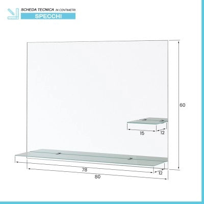 Specchio bagno 80x60 cm a filo lucido con mensole in vetro satinato