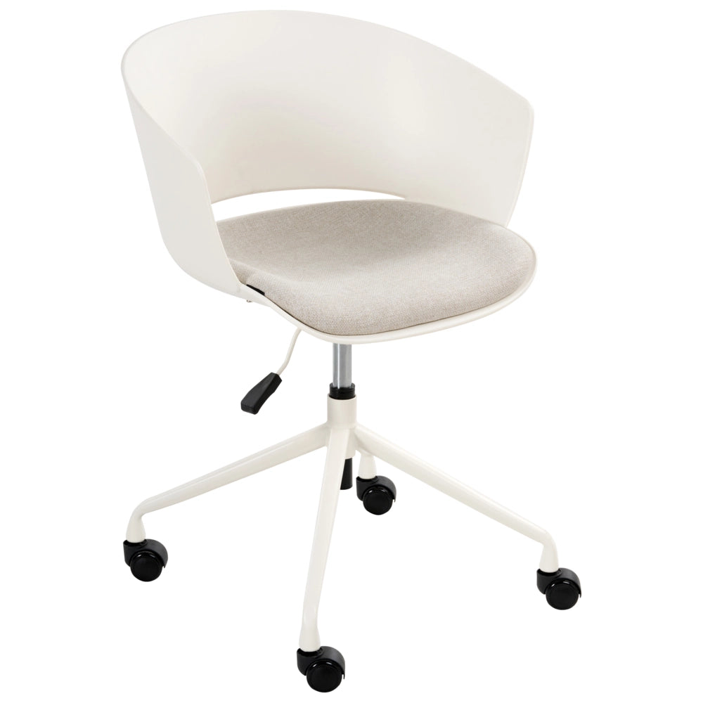 Sedia da ufficio con seduta in tessuto bianco sporco girevole, per scrivania regolabile in altezza