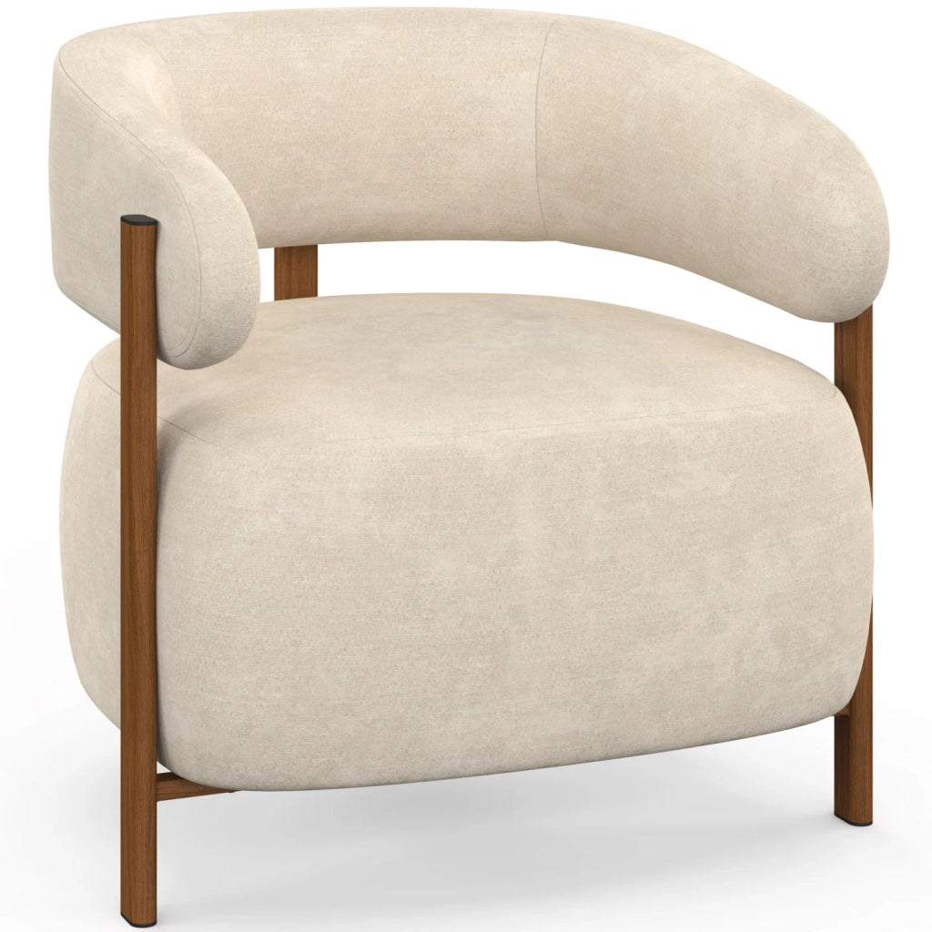 IDMarket - Poltrona ALBERT in tessuto chenille beige con gambe effetto noce