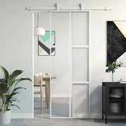 Porta Scorrevole Bianca 76x205 cm Vetro Temperato e Alluminio 155216