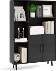 Libreria Scaffale con 5 Ripiani a Cubo Aperti e 2 Ante, Scaffale Espositivo in Legno Salvaspazio, Mobile per Camera da Letto, Soggiorno, Salotto, Ufficio e Studio, 80 x 23,5 x 119 cm (Nero)