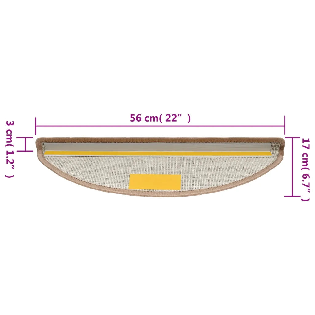 Tappetini per scale 15 pz 56x17x3 cm Marrone chiaro Semicircolari 133878