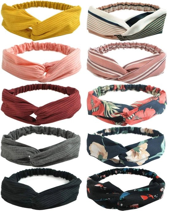 Accessorio capellino 10 pezzi - stile boho - accessori capelli - tessuto elastico - toccasera morbido - estensibile - facile da pulire - accessorio capelli