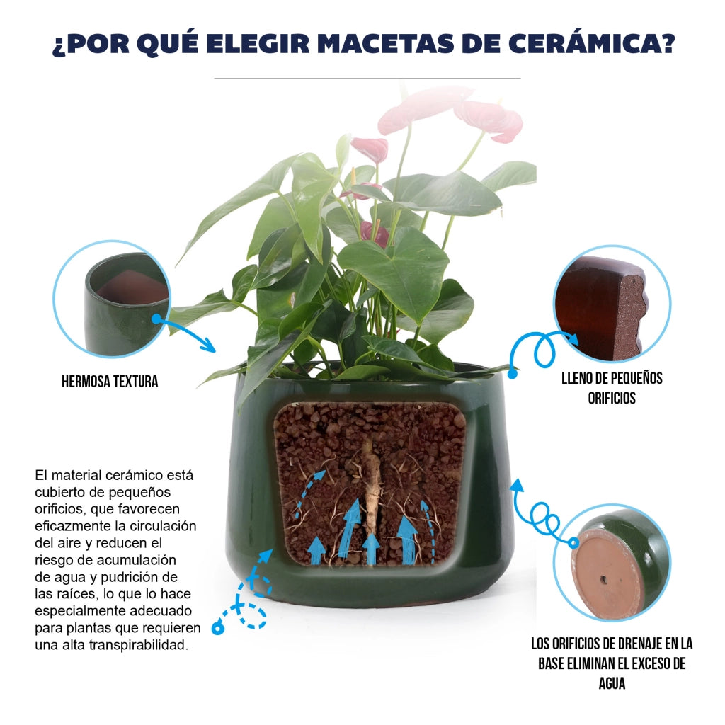 Fioriera a più livelli set di 4 vasi in ceramica artigianale smaltata verde scuro lucida per interni ed esterni