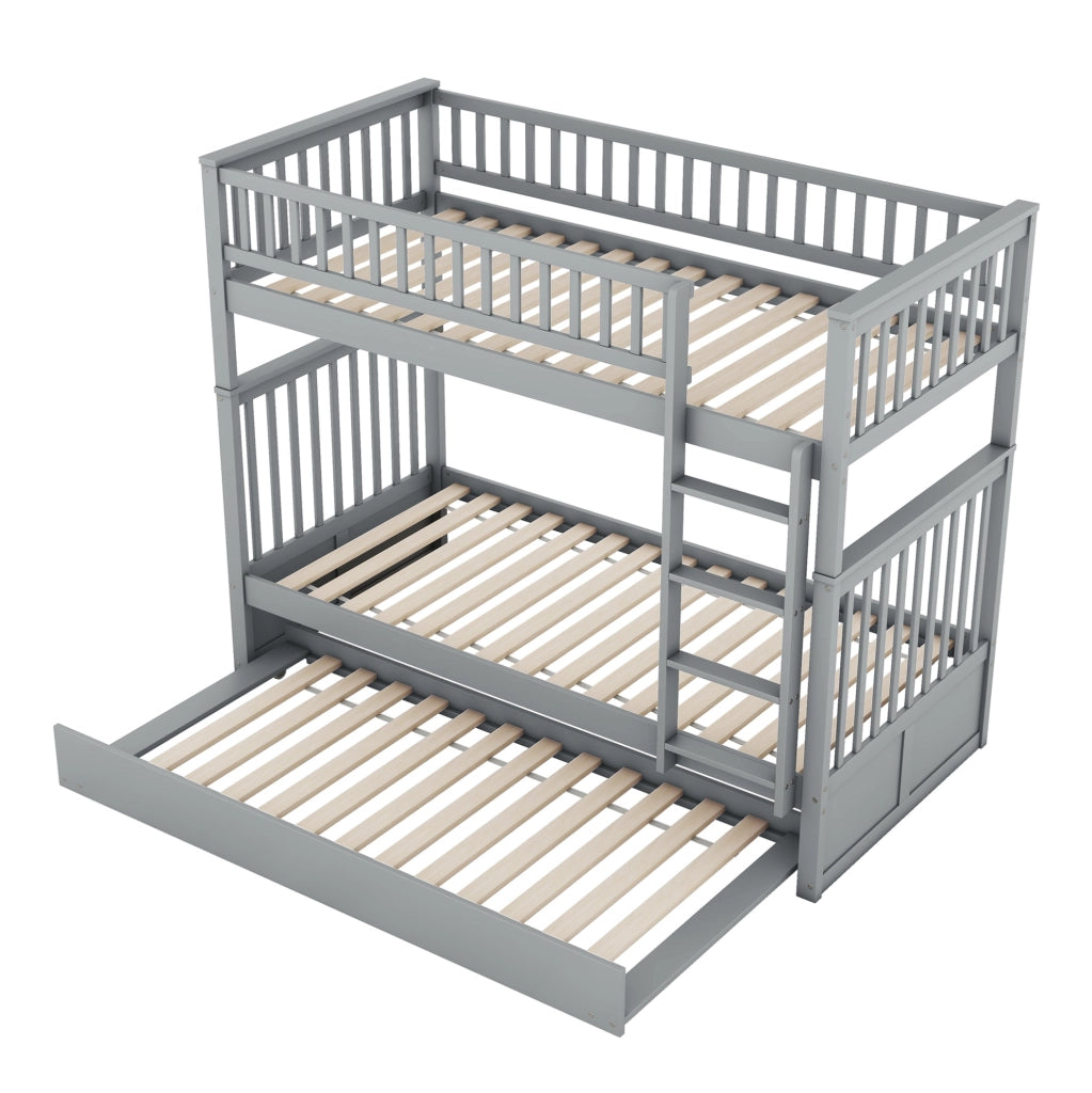 Letto a castello con letto estraibile 90x200 cm in pino e MDF; grigio
