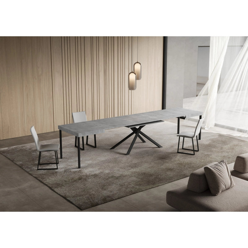 Tavolo allungabile 130/390x90 cm Niket telaio Antracite - Cemento