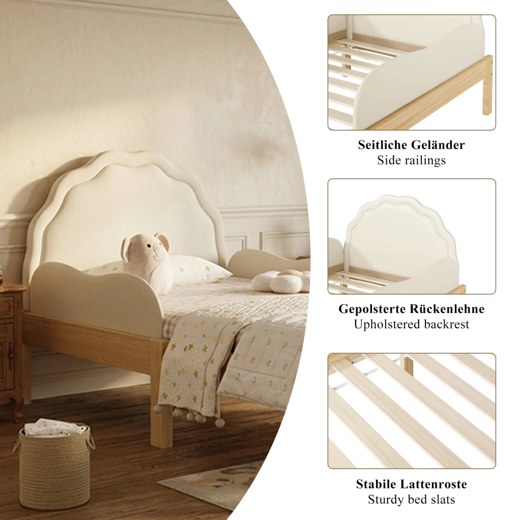 Letto singolo imbottito per bambini 90x200 cm beige