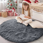 Tappeto Fluffyciclone con Base Antiscivolo e Base Lavabile per Grande Tappeto per Soggiorno, Camera da Bambini, Camera da Letto - 160 cm, Rond, Grigio Scuro