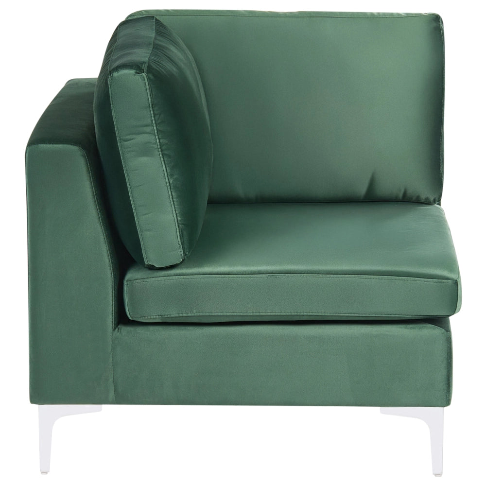 Divano ad angolo componibile versione sinistra a 4 posti in velluto verde con gambe in metallo argentato a forma di L ottomana Stile glamour