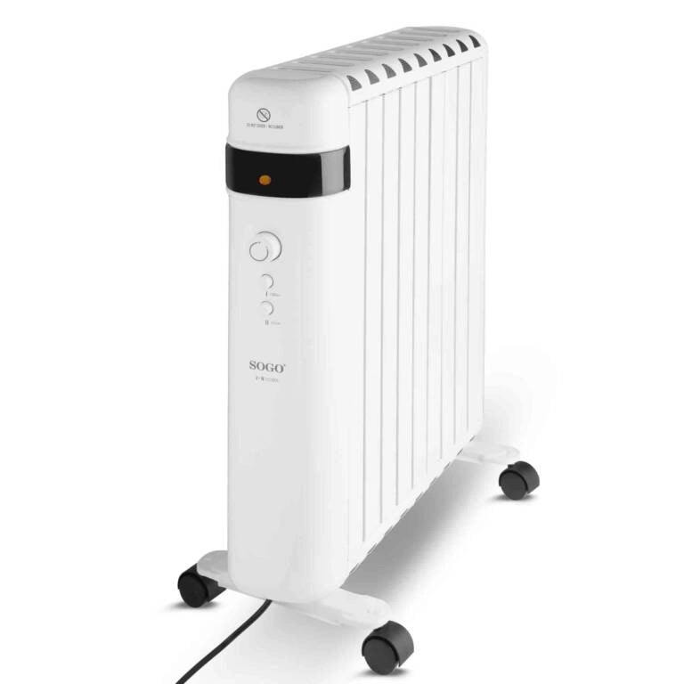 Radiatore elettrico senza olio 2000W con 9 elementi, termostato regolabile e ruote, per ambienti fino a 20 mq - Sogo