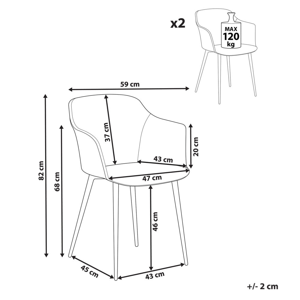 Set di 2 sedie da pranzo in tessuto arancione imbottito con gambe nere Stile retrò Mobili per il soggiorno