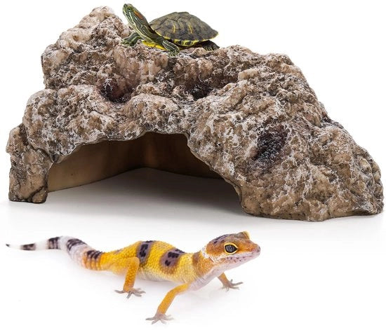 Decorazione per terrario habitat di roccia, grotta con pelle di tartaruga, schiwegrotta per gekko, hagedis, heremietkreeft, amfibie, grande, con peli di cera, drago barbuto.