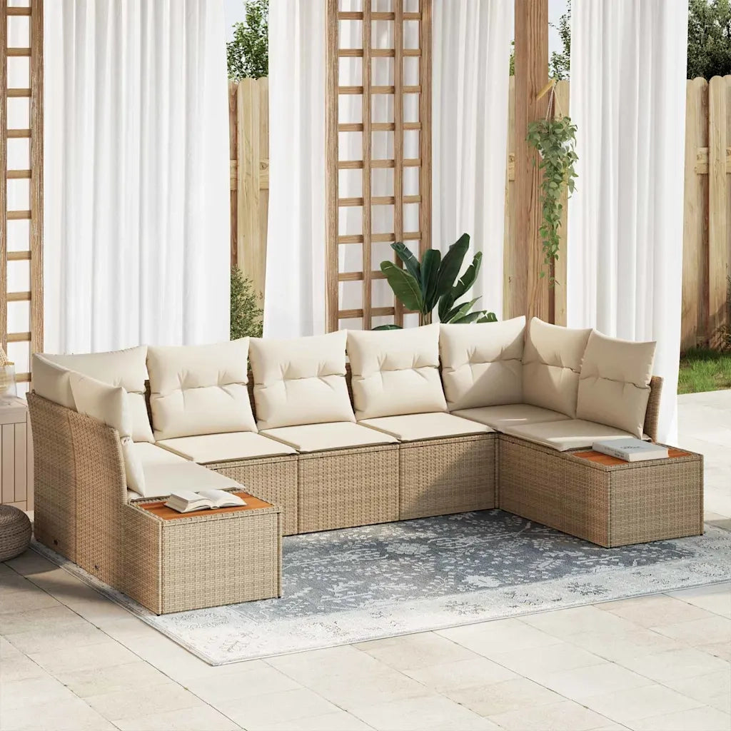 Set Divano da Giardino con cuscino 7 pcs Beige polyrattan