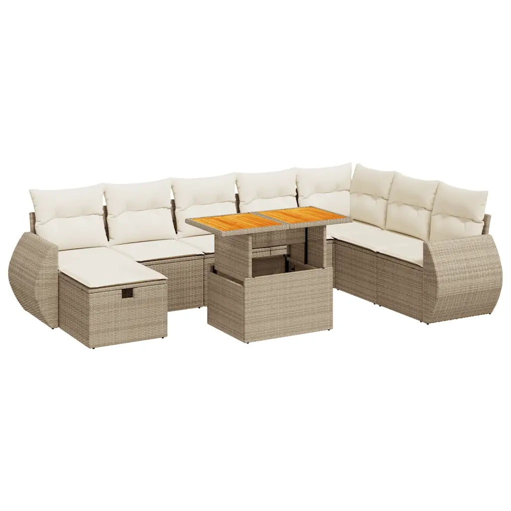 Set Divano da Giardino 9 pz con Cuscini Beige Polyrattan Acacia 3328073